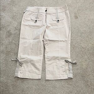 Khaki Cropped Cargo Capris with Tie Details